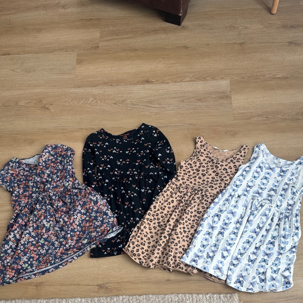 Set of 4 Size 6x Girl Dresses - Butterfly, Leopard, Heart, Floral